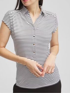 Chico’s UPF Striped Cap Sleeve Polo size medium